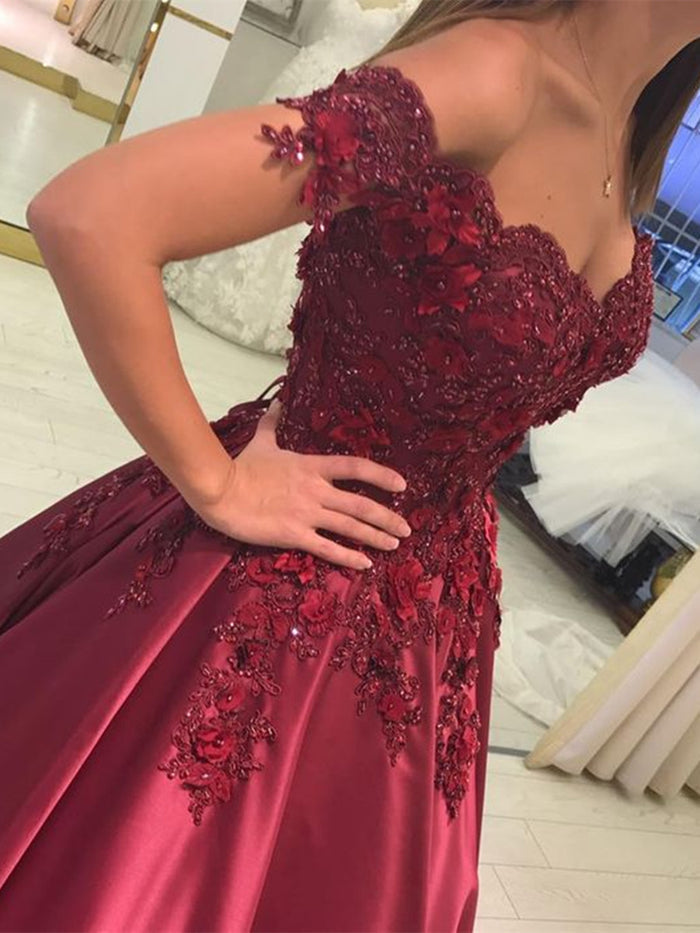 Custom Made Off Shoulder Lace Prom Gown, Burgundy/Green Lace Prom Dresses, Formal Dresses