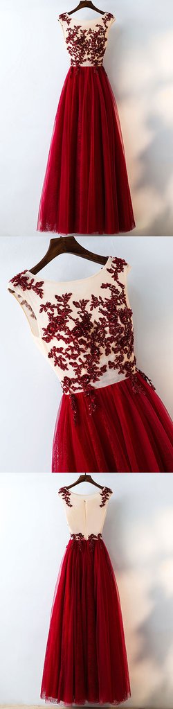 Custom Made Round Neck Burgundy Lace Prom Dress, Burgundy Lace Formal Dress, Evening Dress