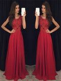 Custom Made Round Neck Long Lace Prom Dresses, Lace Formal Dresses, Burgundy Evening Dresses