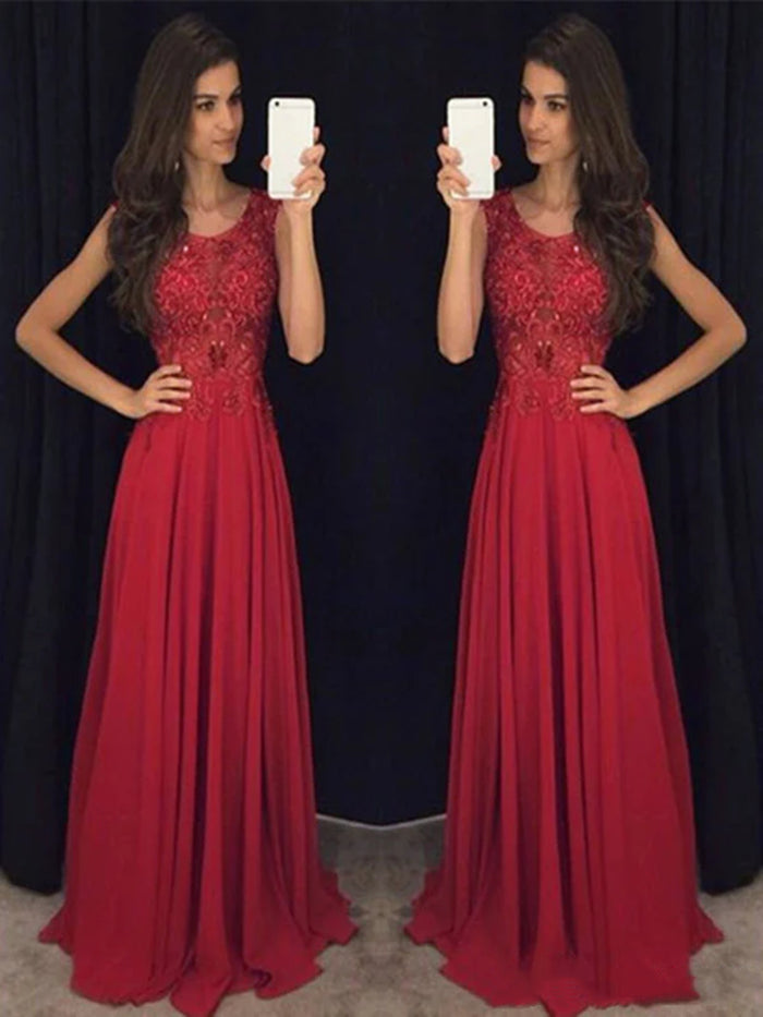 Custom Made Round Neck Long Lace Prom Dresses, Lace Formal Dresses, Burgundy Evening Dresses