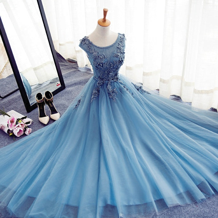Custom Made Round Neck Sleeveless Lace Prom Dress, Lace Formal Dress