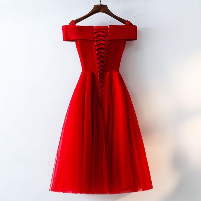 Cute A Line Off Shoulder Short Red Lace Prom Dresses, Short Red Bridesmaid Dresses, Graduation Dresses