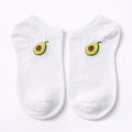 Cute Avocado Embroidered Ankle Socks for Women – Soft Stretch Casual Low Cut Socks – White