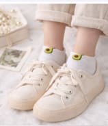 Cute Avocado Embroidered Ankle Socks for Women – Soft Stretch Casual Low Cut Socks – White
