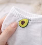 Cute Avocado Embroidered Ankle Socks for Women – Soft Stretch Casual Low Cut Socks – White