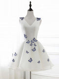 Cute Butterfly A Line Short White Prom Dresses, Butterfly Homecoming Dresses, Short White Formal Dresses