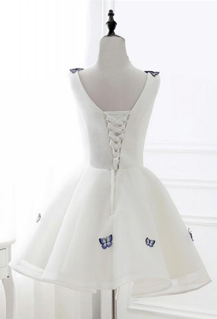 Cute Butterfly A Line Short White Prom Dresses, Butterfly Homecoming Dresses, Short White Formal Dresses Back
