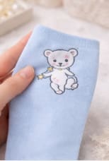 Cute Cartoon Bear Print Ankle Socks for Women – Soft Stretch Casual Low Cut Socks – Light Blue