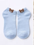 Cute Teddy Bear Detail Ankle Socks for Women – Soft Stretch Casual Low Cut Socks – Baby Blue