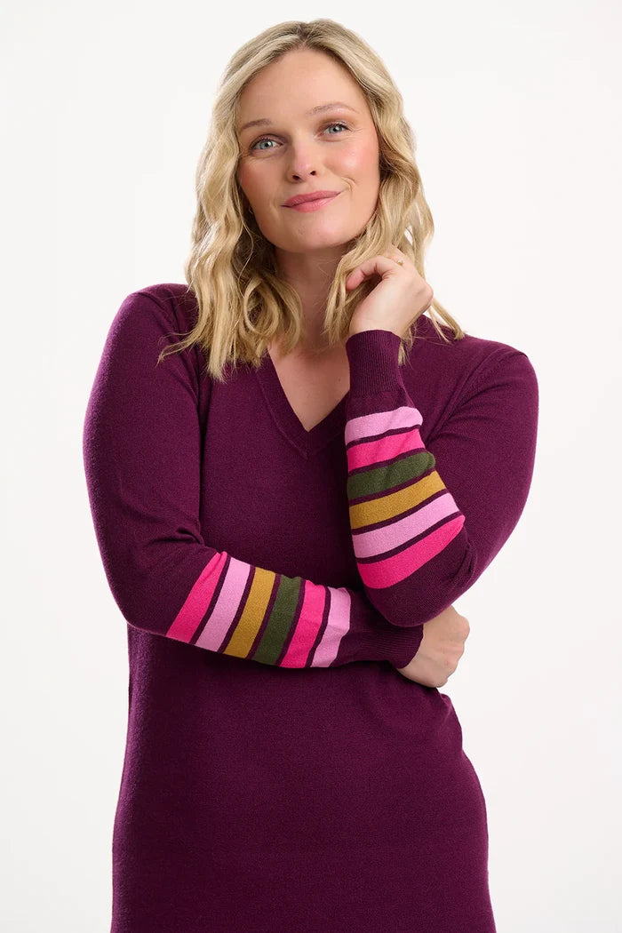 Dana Knit Midi Dress (Burgundy/Stripes)