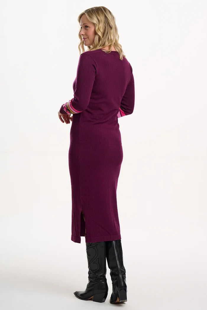 Dana Knit Midi Dress (Burgundy/Stripes)