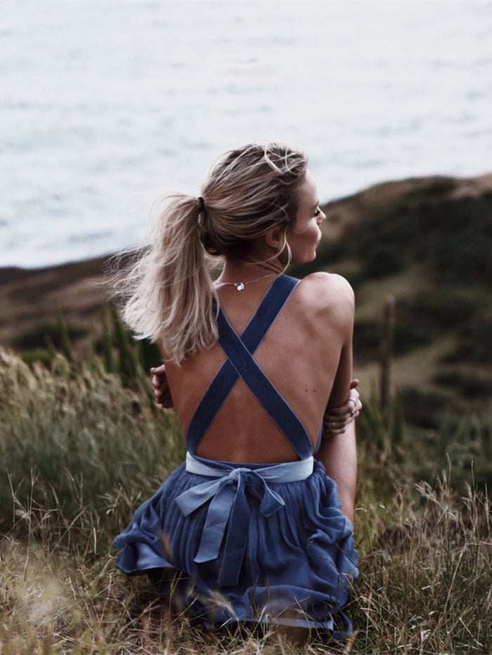 Dark Blue Open Back Short Prom Dress, Dark Blue Formal Dress, Homecoming Dress, Graduation Dresses