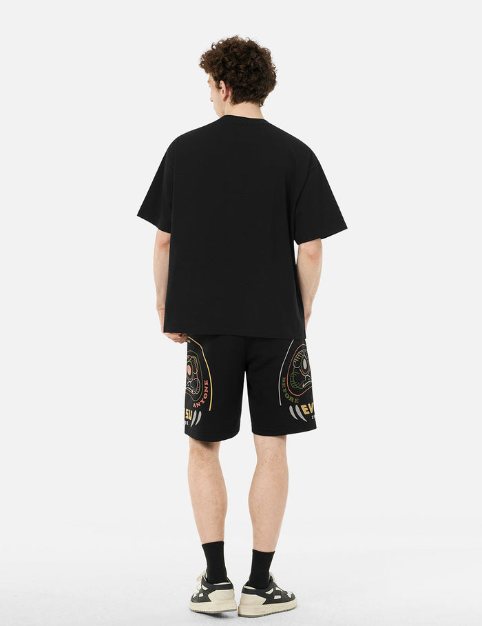 Daruma Emboss Print Loose Fit T-Shirt