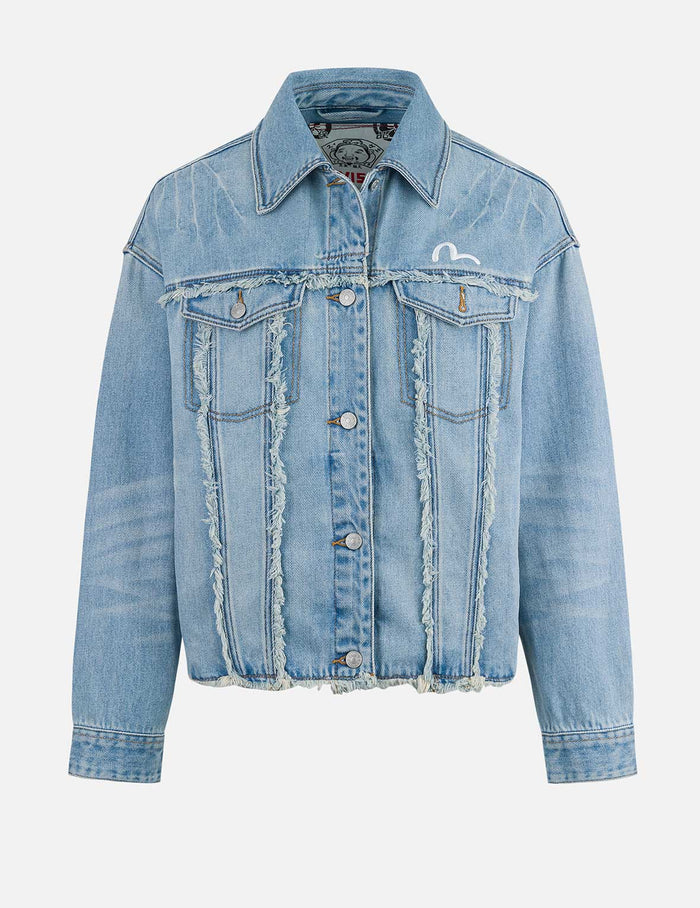 Deconstructed Logo and Seagull Embroidery Oversized Denim Jacket