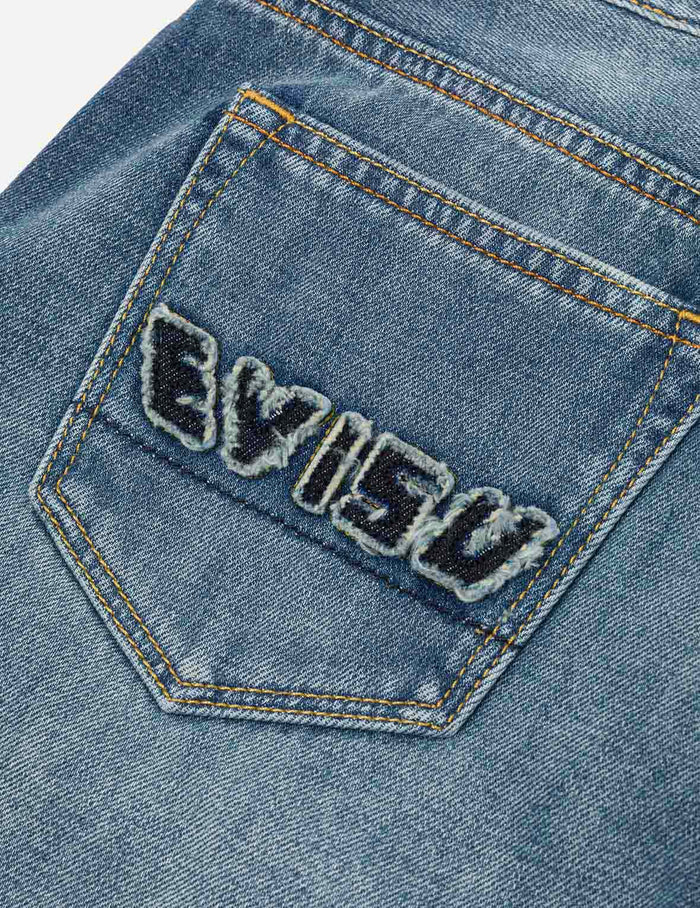 Deconstructed Seagull and Logo Applique Relax Fit Denim Shorts