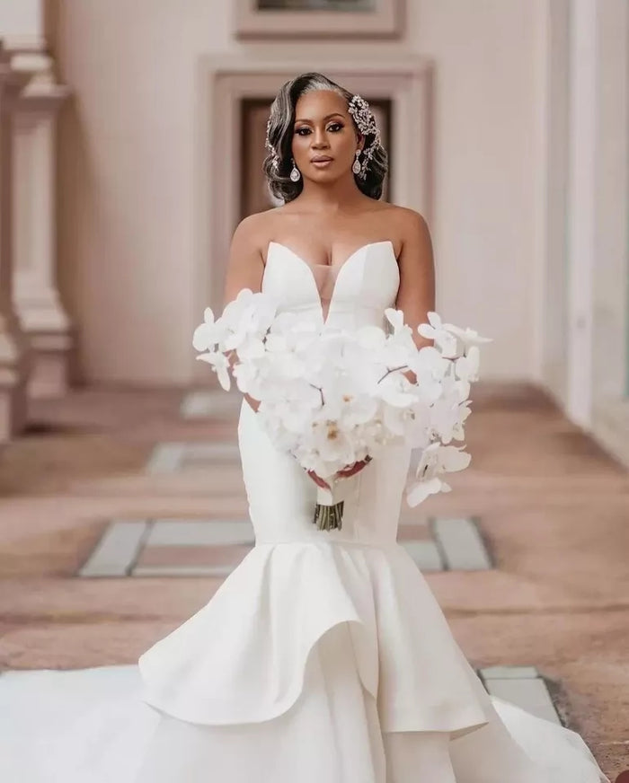 Deep V Sexy Mermaid Wedding Dress - Envious Designs