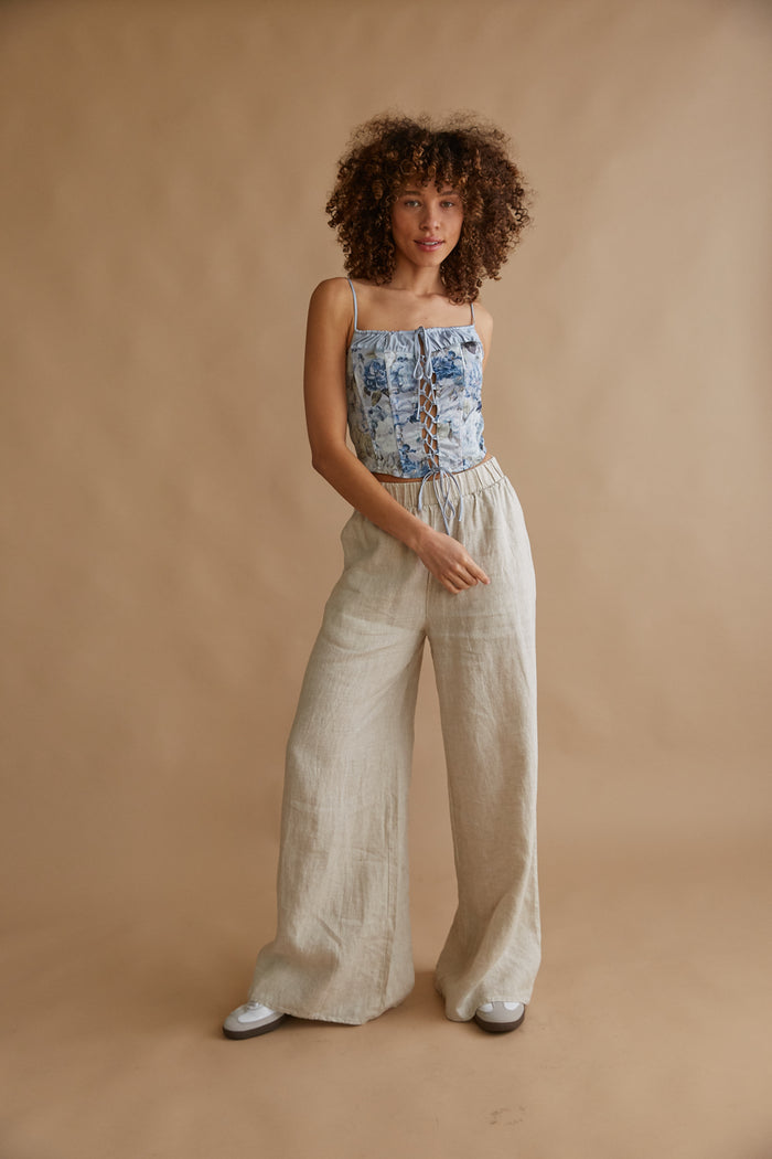 blue lace up floral satin corset top | european vacation summer outfit