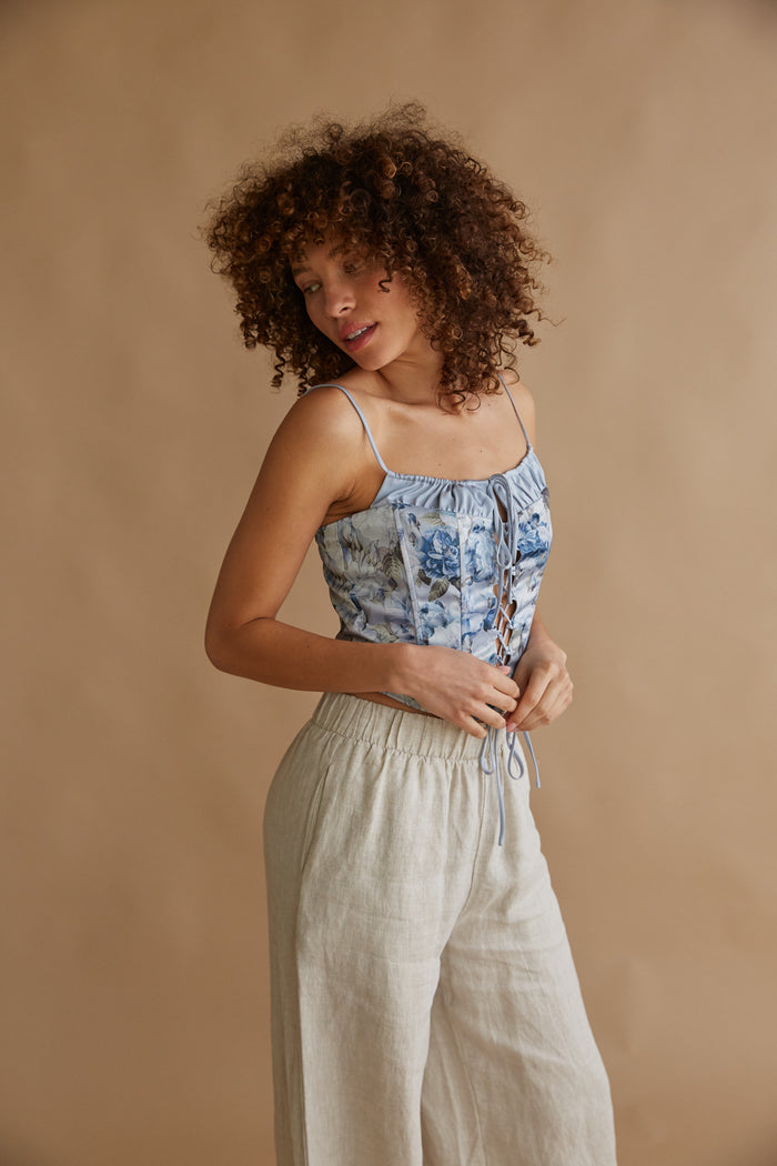 blue satin lace up corset | unique summer tps 2024