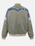 Denim Inserted Daicock with Kamon Embroidery Regular Fit Bomber Jacket