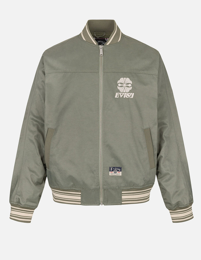 Denim Inserted Daicock with Kamon Embroidery Regular Fit Bomber Jacket