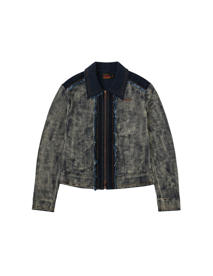 Denim Panelled Fashion Fit Zip-Up Cardigan