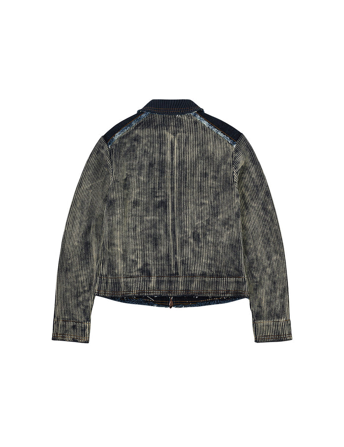 Denim Panelled Fashion Fit Zip-Up Cardigan