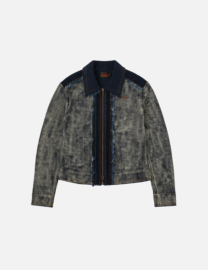 Denim Panelled Fashion Fit Zip-Up Cardigan