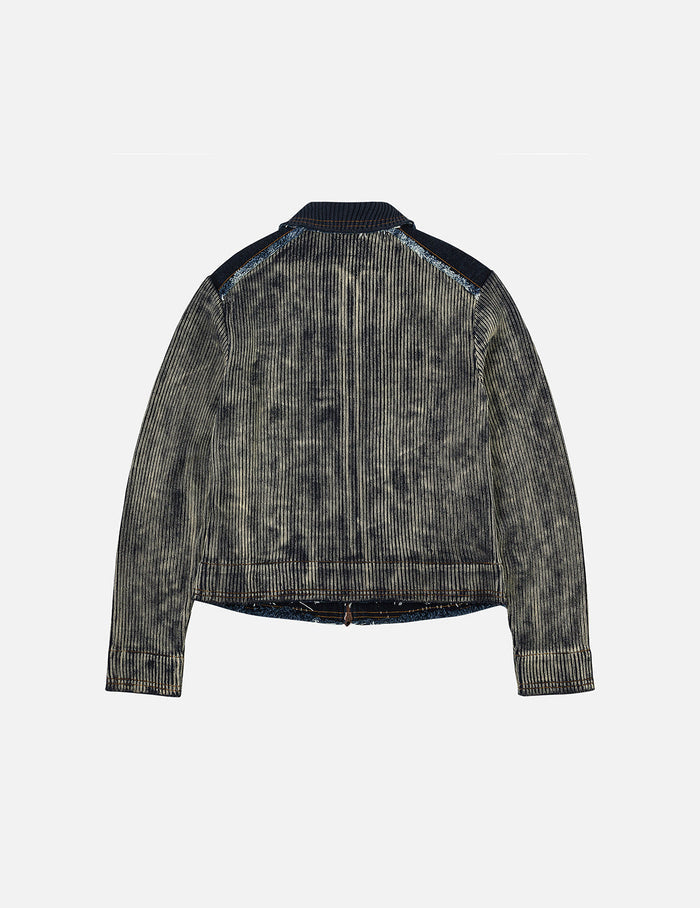 Denim Panelled Fashion Fit Zip-Up Cardigan