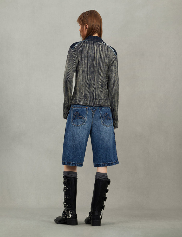 Denim Panelled Fashion Fit Zip-Up Cardigan