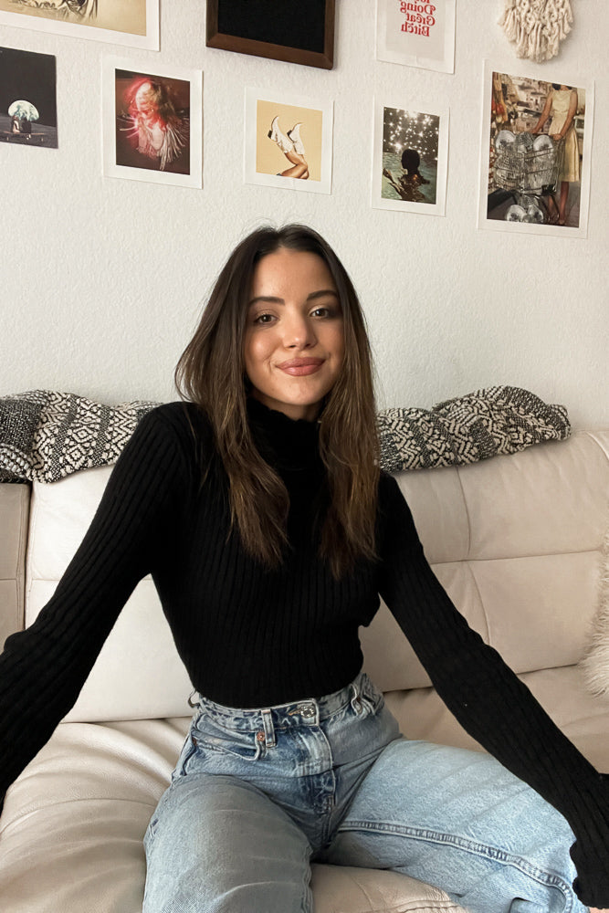 black mock neck top