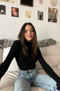 black mock neck top