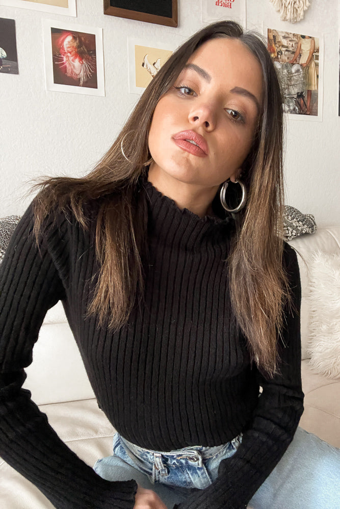 black mock neck top