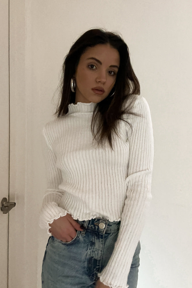 white mock neck top