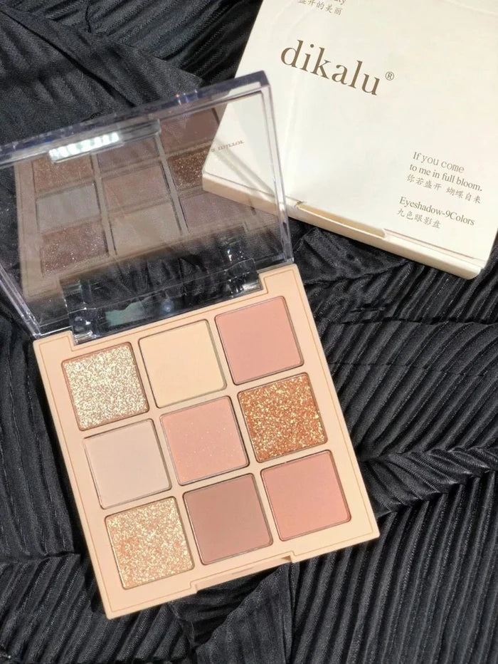 DIKALU 9 Colors Nude Eyeshadow Palette â€“ Matte & Glitter Mix