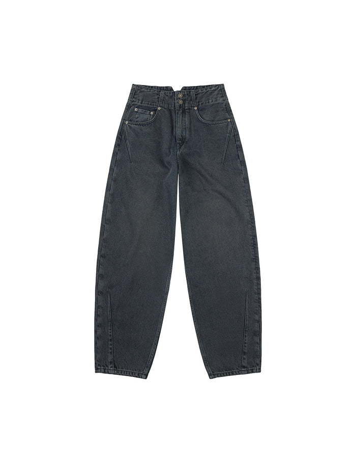 Distressed Kamon Appliqué Embroidery Balloon Fit Jeans