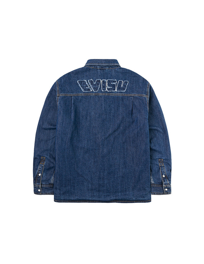 Distressed Logo Appliqué Embroidery Relax Fit Denim Shirt