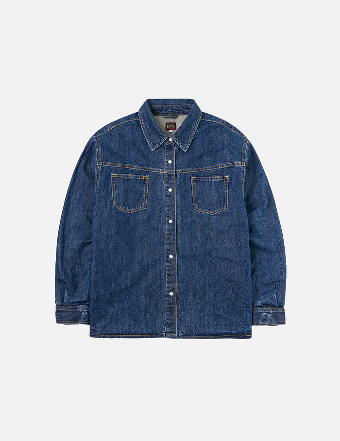 Distressed Logo Appliqué Embroidery Relax Fit Denim Shirt
