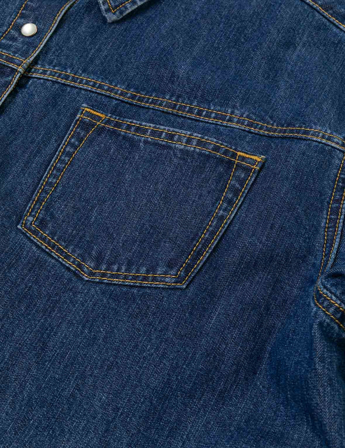 Distressed Logo Appliqué Embroidery Relax Fit Denim Shirt