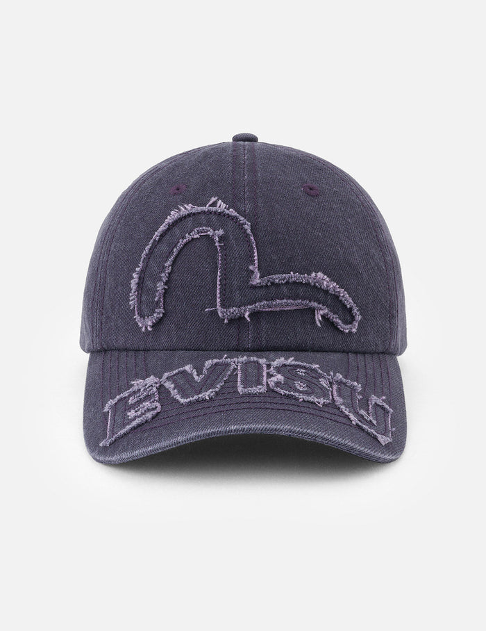 Distressed Seagull and Logo Embroidery Denim Cap