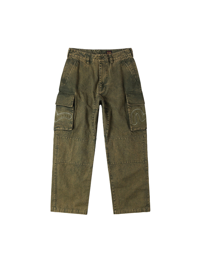 Distressed Seagull Appliqué Embroidery and Multi-Pocket Loose Fit Cargo Pants