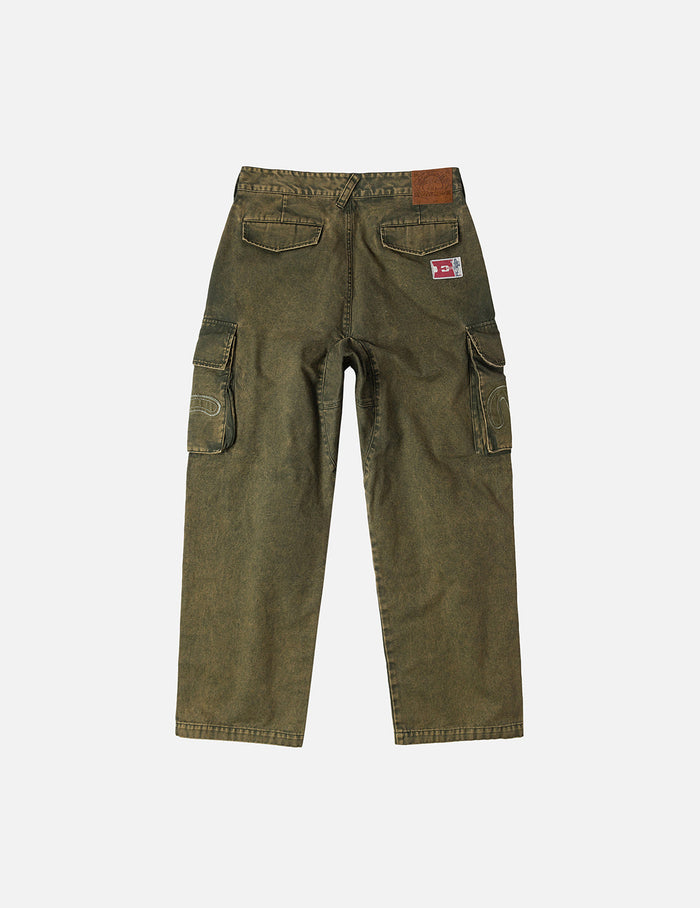 Distressed Seagull Appliqué Embroidery and Multi-Pocket Loose Fit Cargo Pants