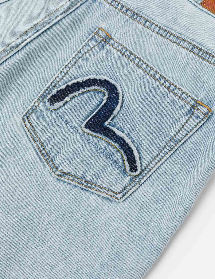 Distressed Seagull Appliqué Fashion Fit Wide-leg Jeans