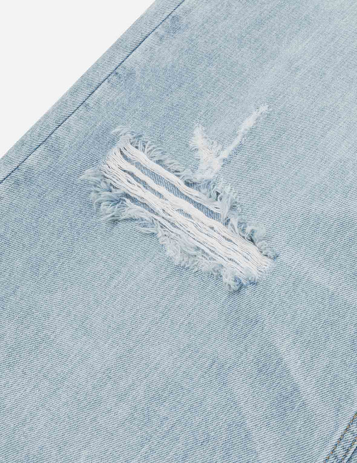 Distressed Seagull Appliqué Fashion Fit Wide-leg Jeans