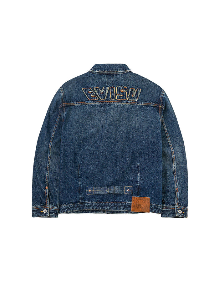 Distressed Seagull Print and Frayed Logo Patch Embroidery Relax Fit Denim Jacket