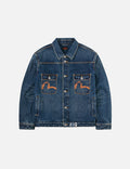 Distressed Seagull Print and Frayed Logo Patch Embroidery Relax Fit Denim Jacket
