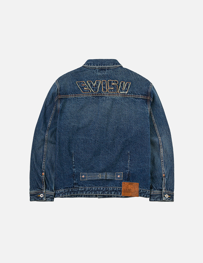 Distressed Seagull Print and Frayed Logo Patch Embroidery Relax Fit Denim Jacket