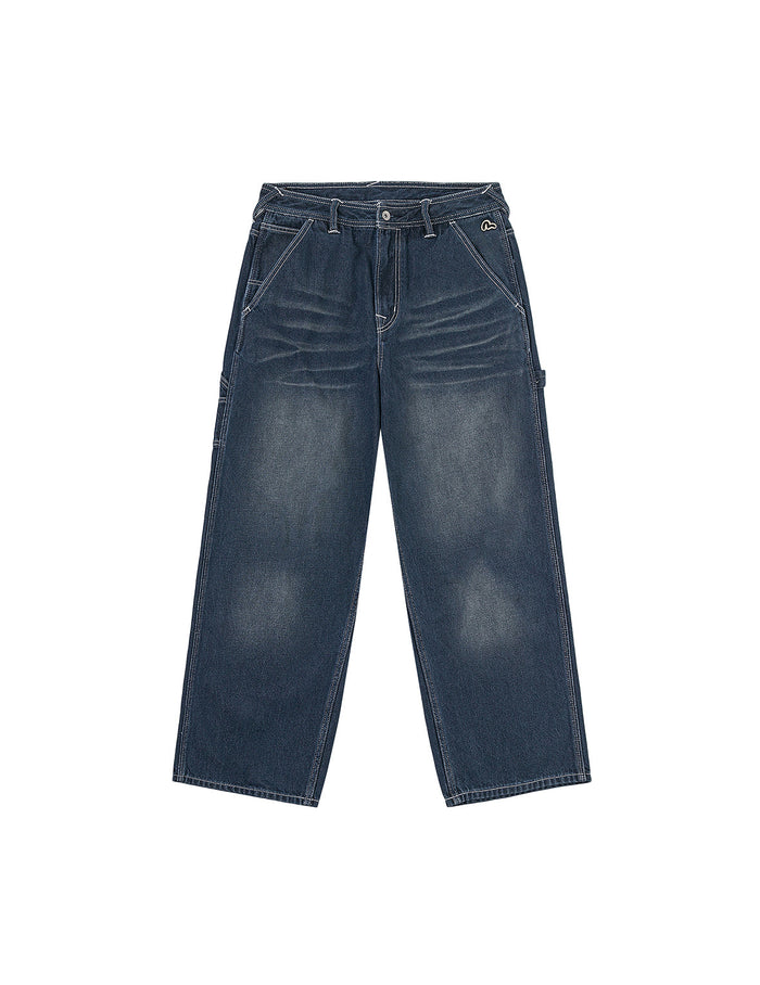 Distressed Seagull Print Loose Fit Cargo Jeans