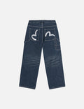 Distressed Seagull Print Loose Fit Cargo Jeans