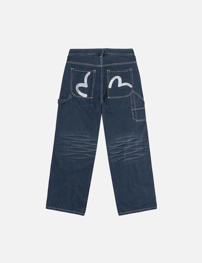Distressed Seagull Print Loose Fit Cargo Jeans