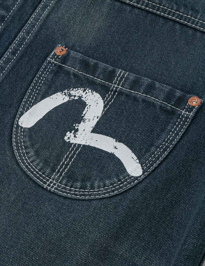Distressed Seagull Print Relax Fit Washed Seagull Pocket Denim Jacket